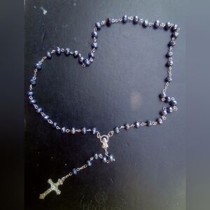 Elegant Dark Blue Rosary Beaded Polygon Shape Necklace